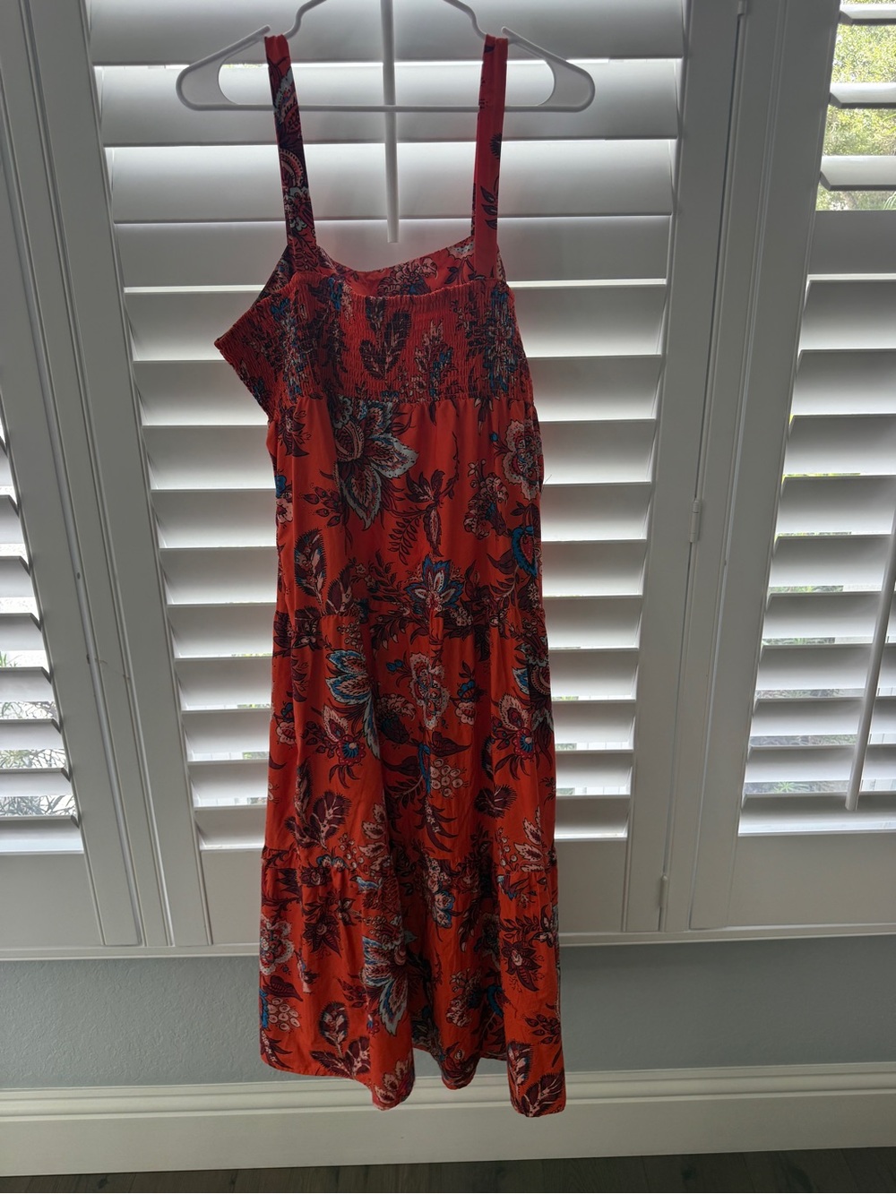 RHODE for Target Orange Floral Tiered Midi Dress with Blue Accents